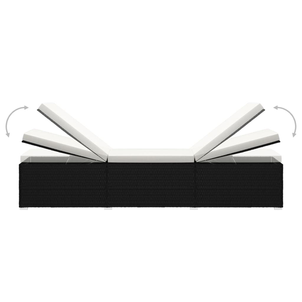 Lettini Prendisole con Tavolino 3 pz in Polyrattan Nero 3057662