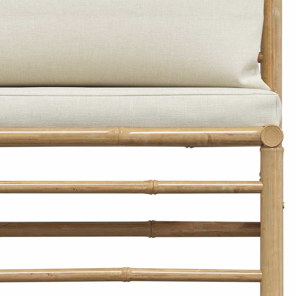 Divano Centrale da Giardino con Cuscini-Sofa Modulare-Divanetto da esterno Bianco Crema in Bamb¨´ 721010