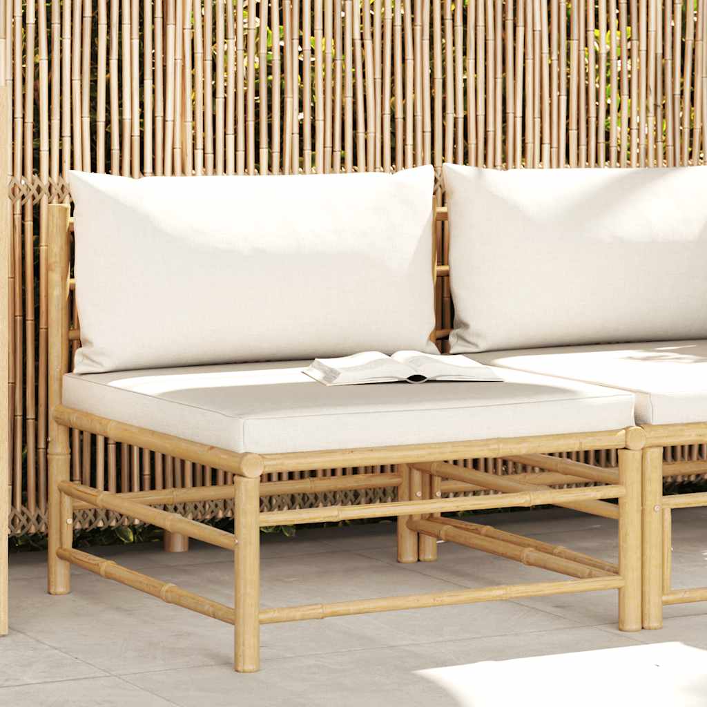Divano Centrale da Giardino con Cuscini-Sofa Modulare-Divanetto da esterno Bianco Crema in Bamb¨´ 721010