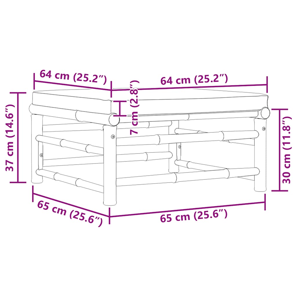 Poggiapiedi da Giardino con Cuscino Bianco Crema in Bambù 313147