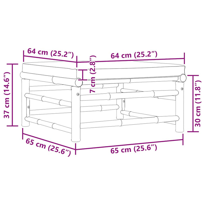 Poggiapiedi da Giardino con Cuscino Bianco Crema in Bambù 313147