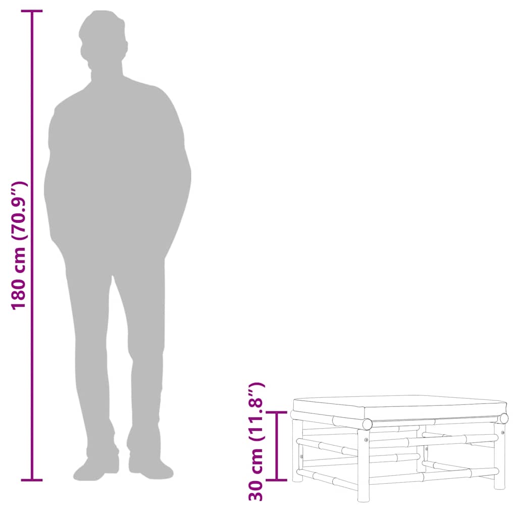 Poggiapiedi da Giardino con Cuscino Bianco Crema in Bambù 313147