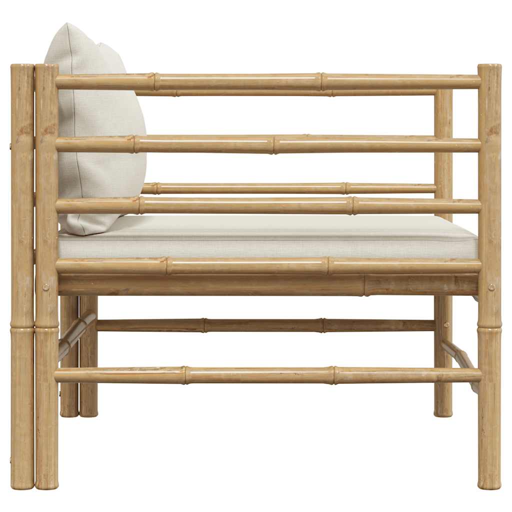Divano da Giardino con Cuscini Bianco Crema in Bambù 313148