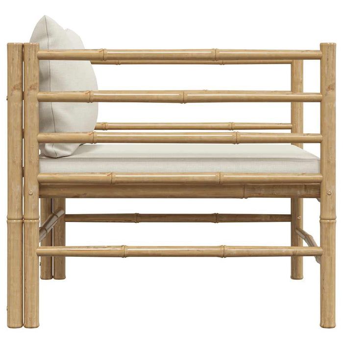 Divano da Giardino con Cuscini Bianco Crema in Bambù 313148