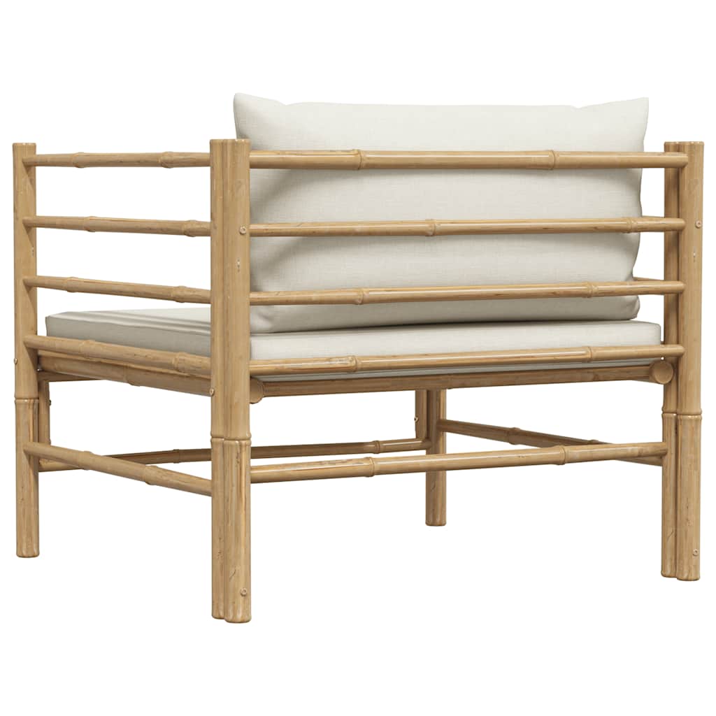 Divano da Giardino con Cuscini Bianco Crema in Bambù 313148