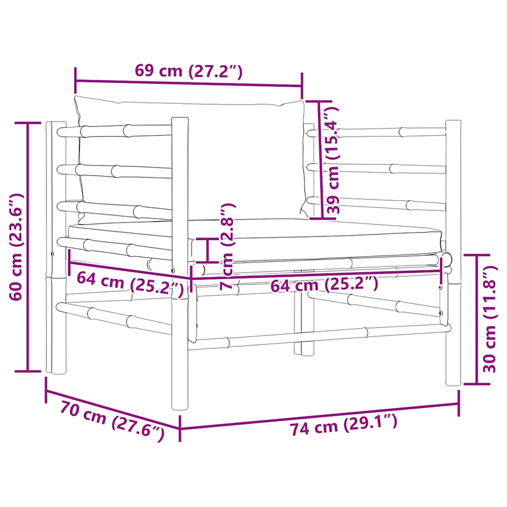 Divano da Giardino con Cuscini Bianco Crema in Bambù 313148