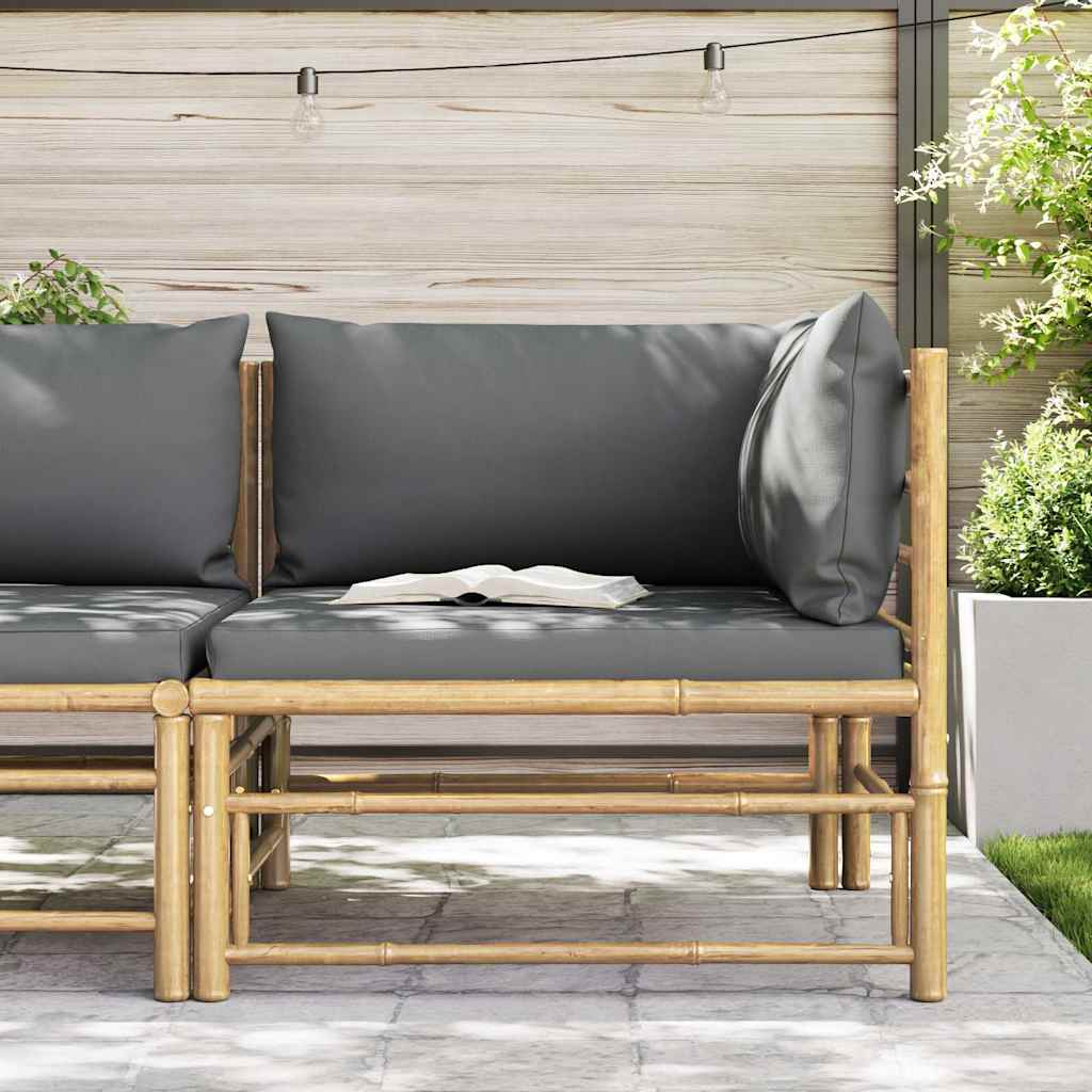 Divano Angolare da Giardino con Cuscini-Sofa da Giardino-Divanetto da esterno Grigio Scuro in Bamb¨´