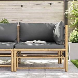 Divano Angolare da Giardino con Cuscini-Sofa da Giardino-Divanetto da esterno Grigio Scuro in Bamb¨´