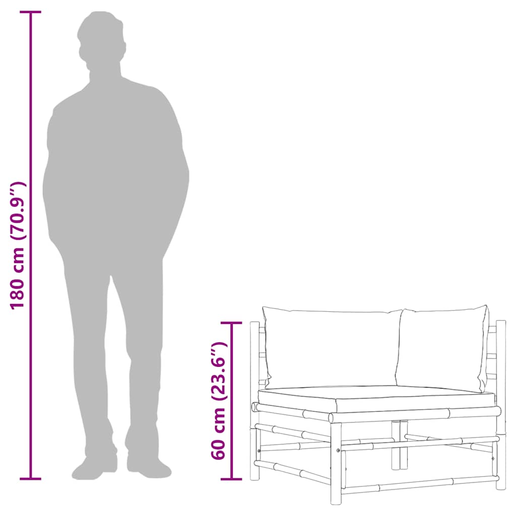 Divano Angolare da Giardino con Cuscini-Sofa da Giardino-Divanetto da esterno Grigio Scuro in Bamb¨´