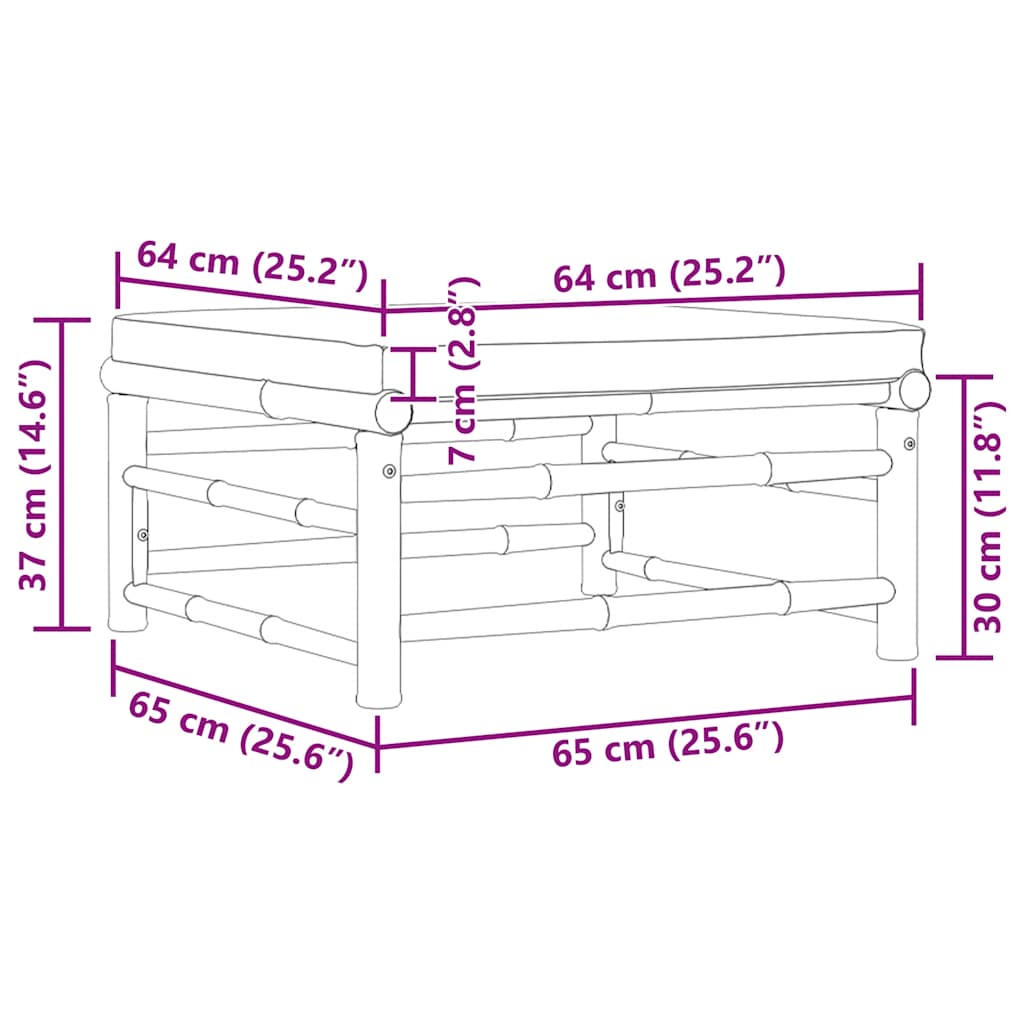 Poggiapiedi da Giardino con Cuscini Grigio Scuro in Bambù 313155
