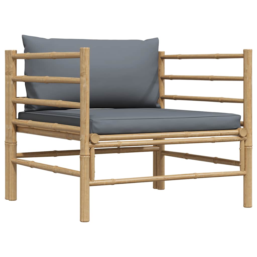 Divano da Giardino con Cuscini Grigio Scuro in Bambù 313156
