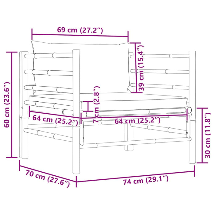 Divano da Giardino con Cuscini Grigio Scuro in Bambù 313156