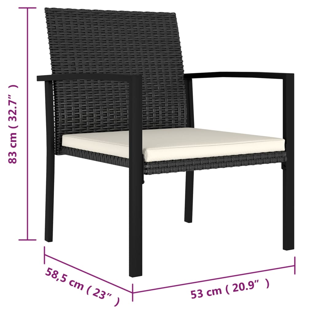 Sedie da Pranzo per Giardino 2 pz in Polyrattan Nero cod mxl 23192