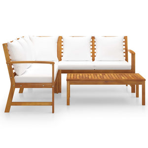 Set Divani da Giardino 4 pz con Cuscini Crema in Legno Acacia 3057769