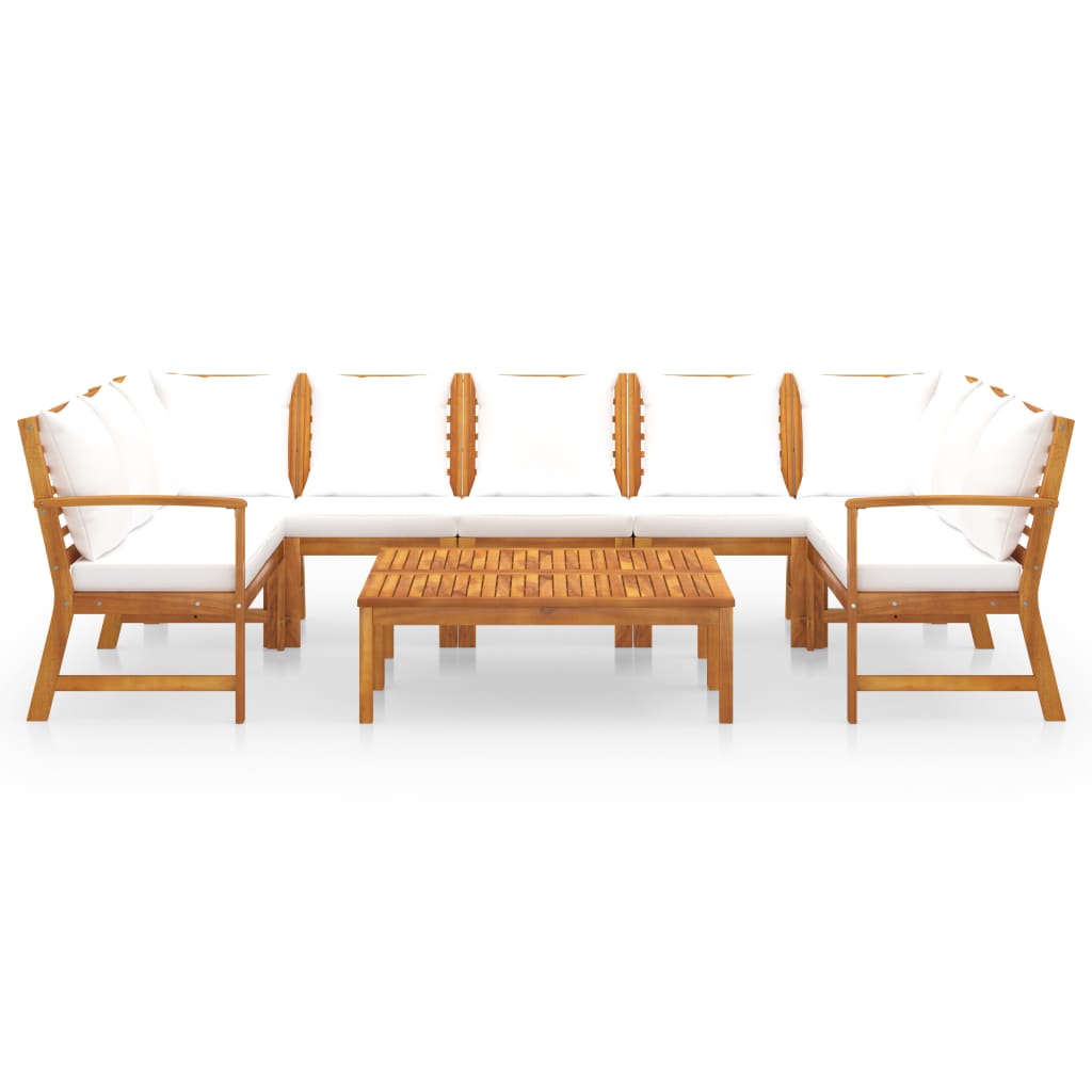 Set Divani da Giardino 9 pz con Cuscini Crema in Legno Acacia cod mxl 39774
