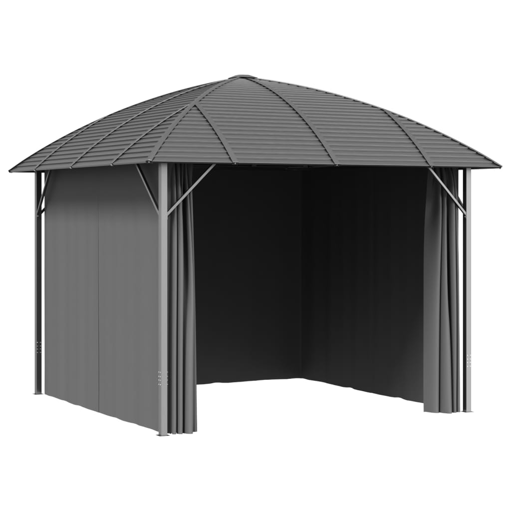 Gazebo con Tende Laterali e Tetto ad Arco 3x3 m Antracite 315256