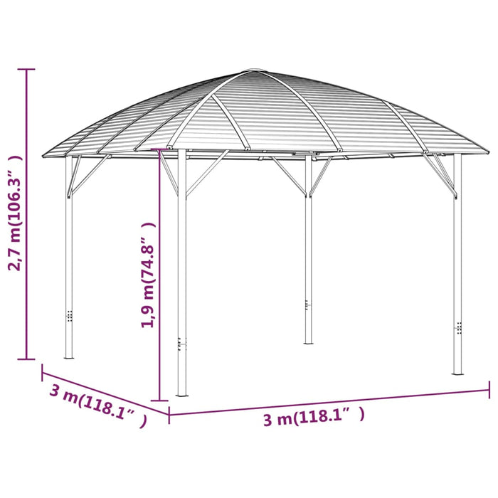 Gazebo con Tende Laterali e Tetto ad Arco 3x3 m Antracite 315256