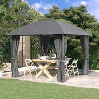 Gazebo con Tende Laterali e Tetto ad Arco 3x3 m Antracite 315256