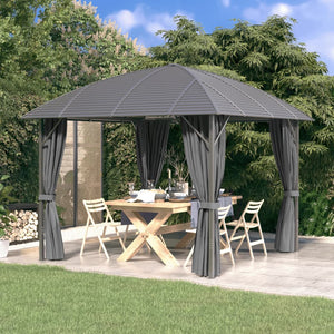 Gazebo con Tende Laterali e Tetto ad Arco 3x3 m Antracite 315256