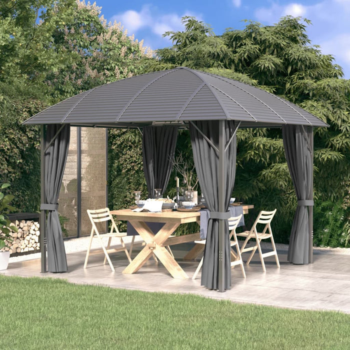 Gazebo con Tende Laterali e Tetto ad Arco 3x3 m Antracite 315256