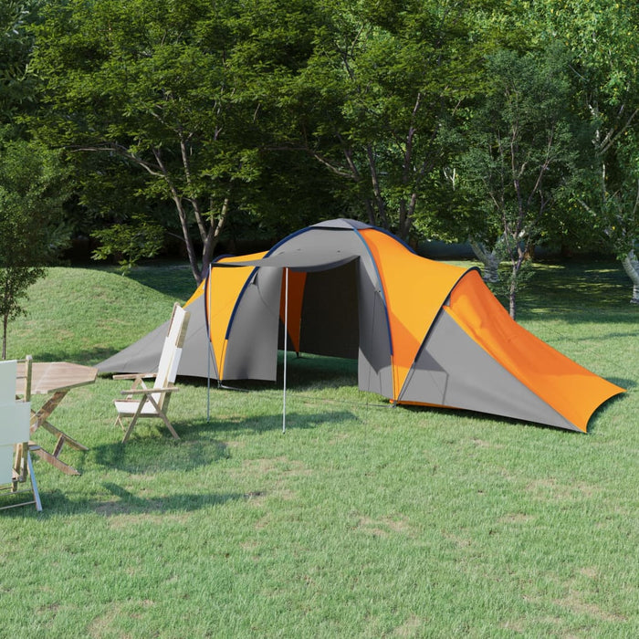 Tenda da Campeggio 6 Persone in Tessuto Grigio e Arancione 93186