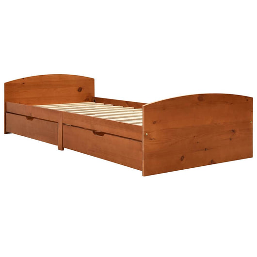 Giroletto con 2 Cassetti-Struttura Letto con contenitore Marrone Ambra Legno di Pino 90x200 cm