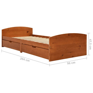 Giroletto con 2 Cassetti-Struttura Letto con contenitore Marrone Ambra Legno di Pino 90x200 cm