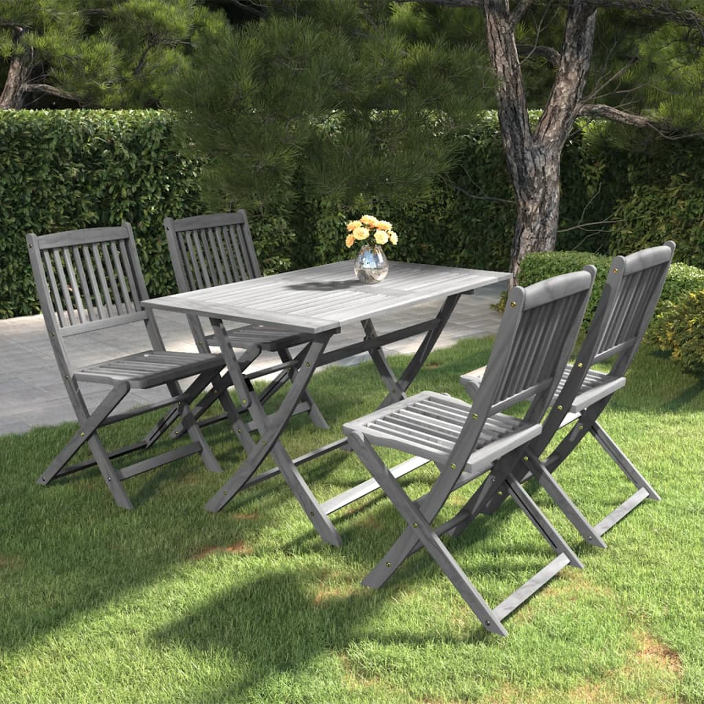 Set da Pranzo per Giardino 5 pz Legno Massello di Acacia Grigio cod mxl 35419