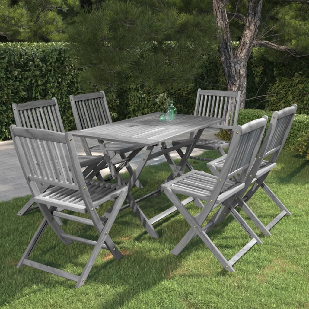 Set da Pranzo per Giardino 7 pz Legno Massello di Acacia Grigio cod mxl 35420