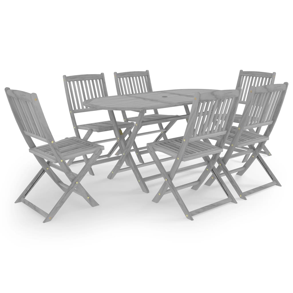 Set da Pranzo per Giardino 7 pz Legno Massello di Acacia Grigio cod mxl 40755