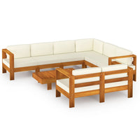 Set Divani Giardino 8 pz Cuscini Bianco Crema in Legno d'Acacia 3057939