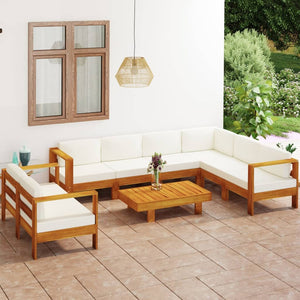 Set Divani Giardino 8 pz Cuscini Bianco Crema in Legno d'Acacia 3057939