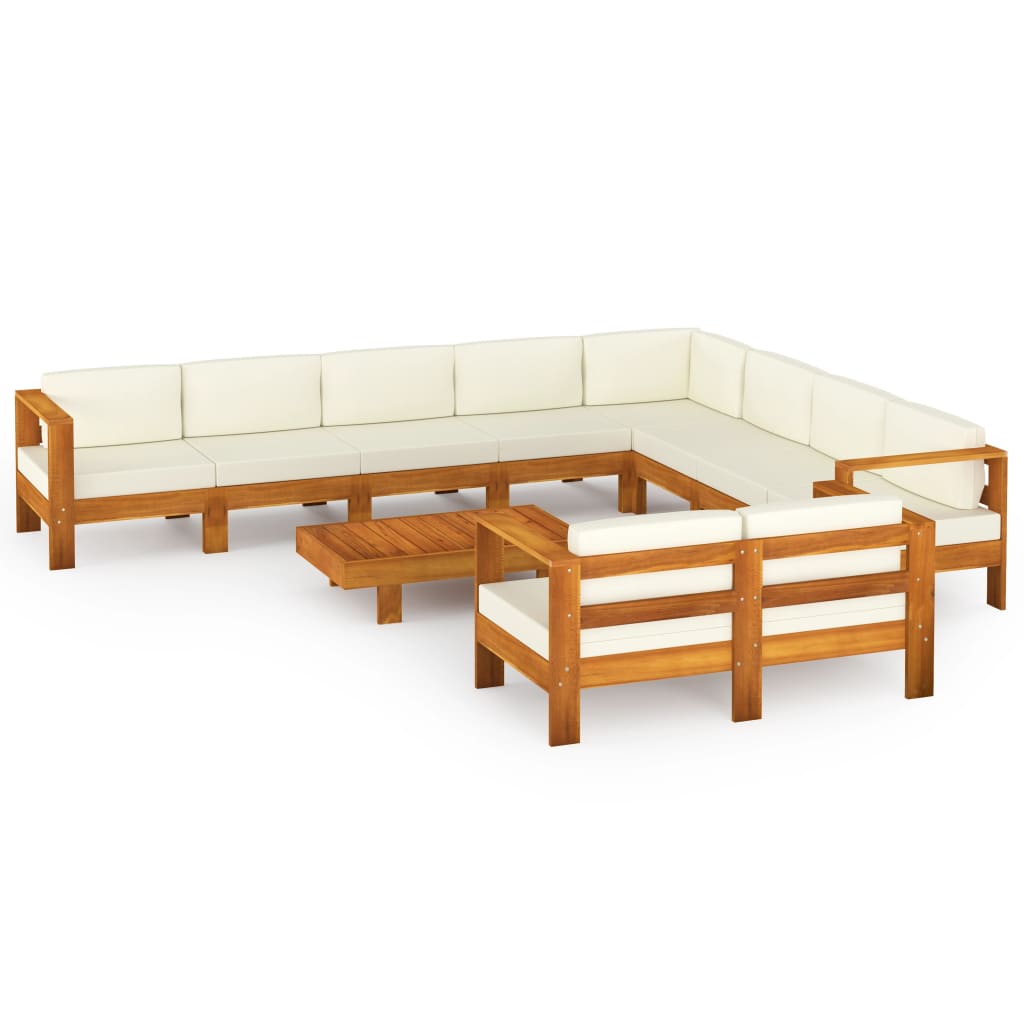 Set Divani Giardino 10 pz Cuscini Bianco Crema Legno d'Acacia 3057945