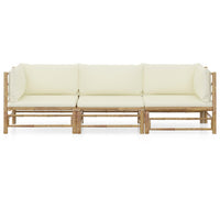 Set Divani da Giardino 3 pz con Cuscini Bianco Crema in Bambù 3058203