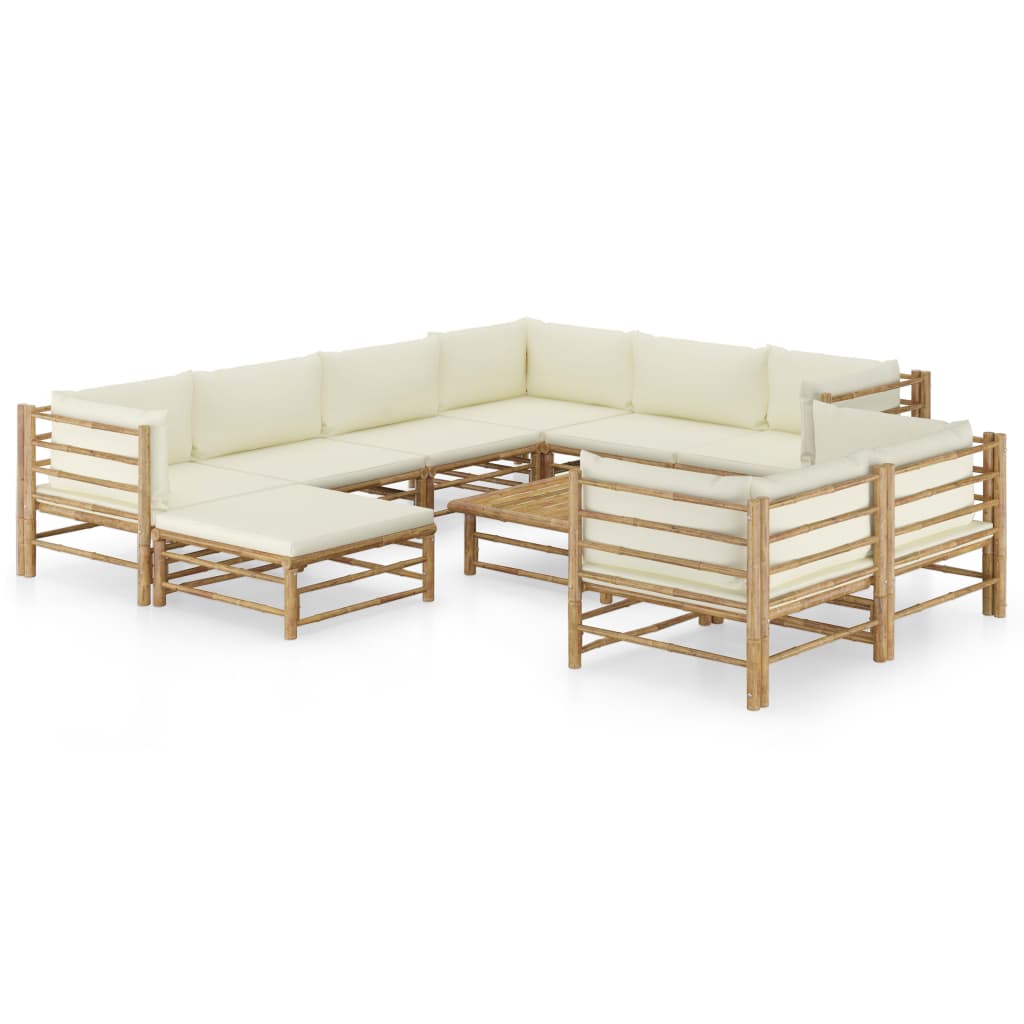 Set Divani da Giardino 10 pz con Cuscini Bianco Crema in BambÃ¹ cod mxl 39999