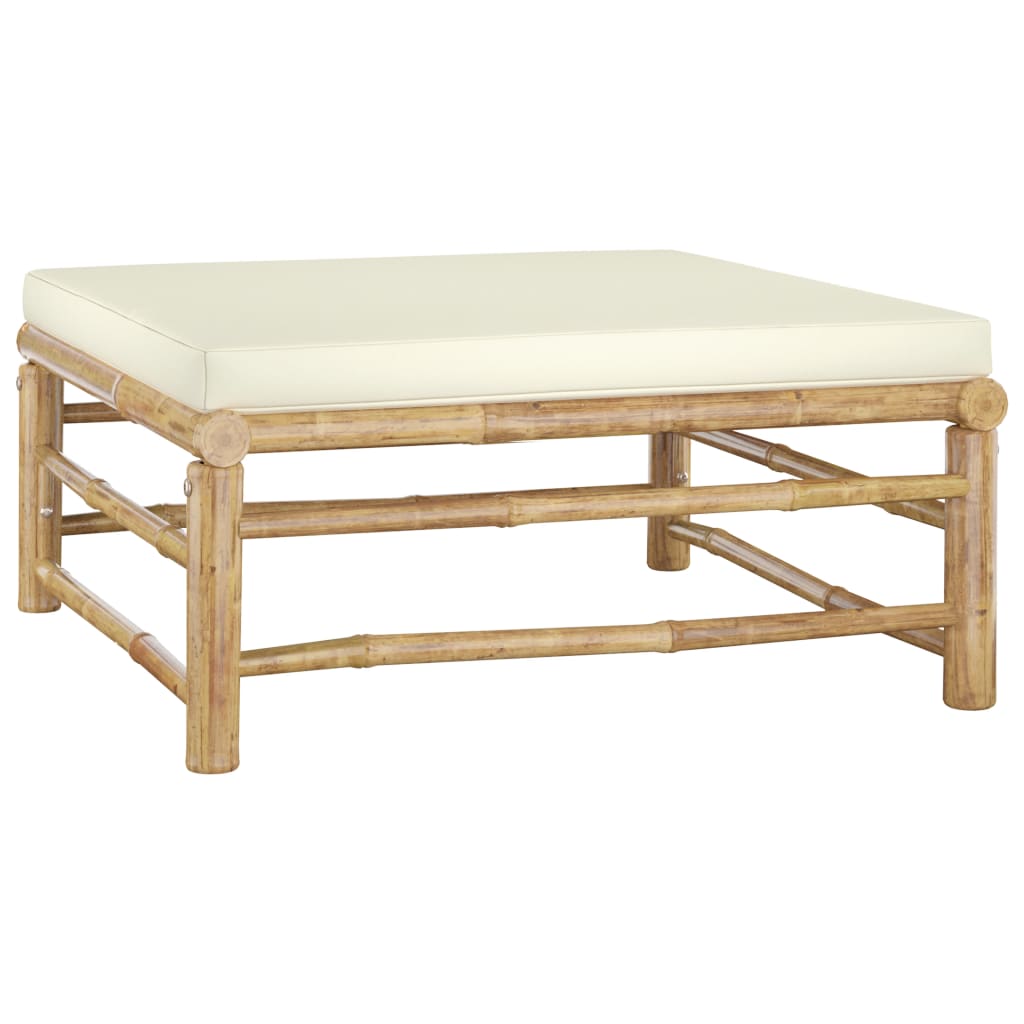 Set Salotto da Giardino 10pz con Cuscini Bianco Crema in Bambù 3058221