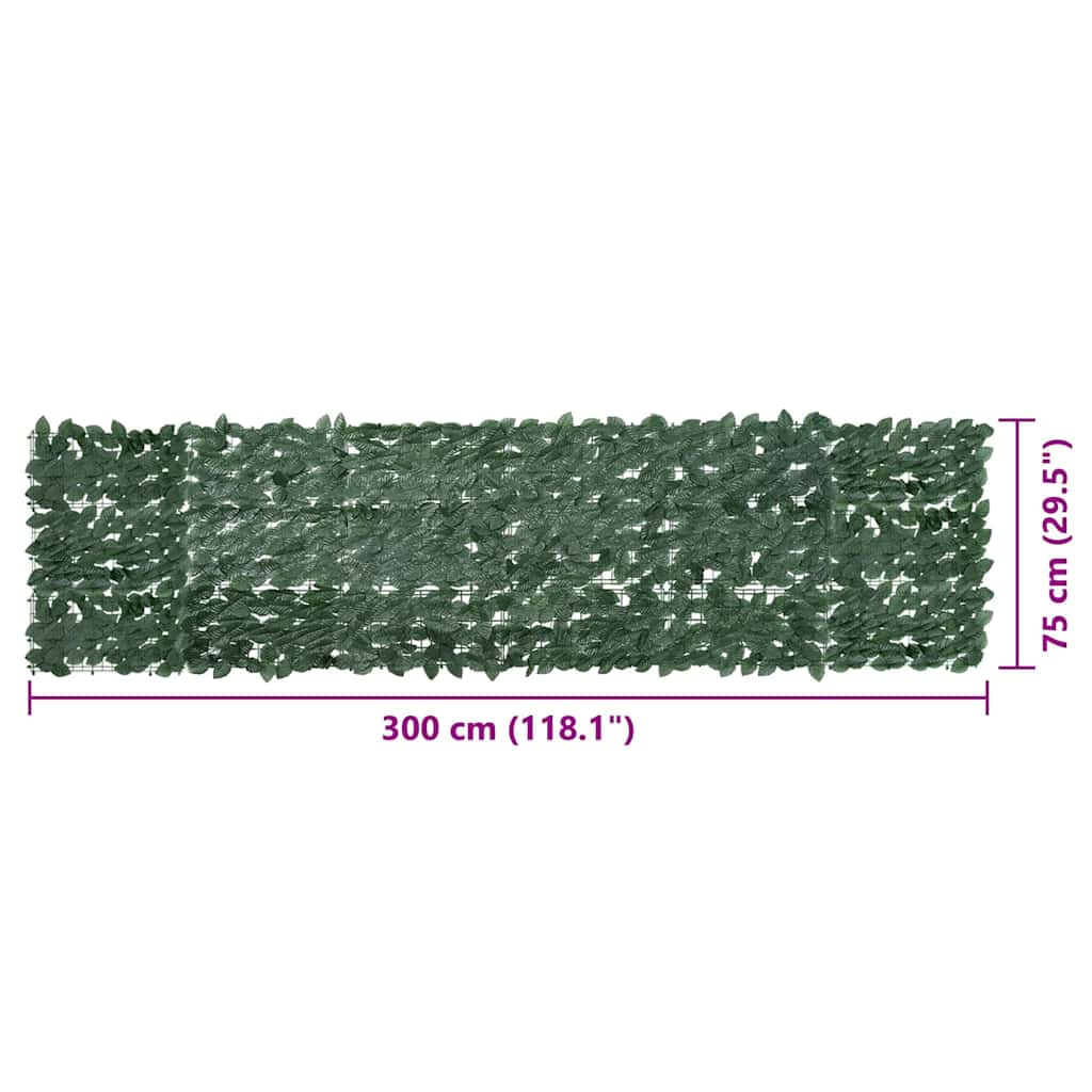 Paravento da Balcone con Foglie Verde Scuro 300x75 cm 315483