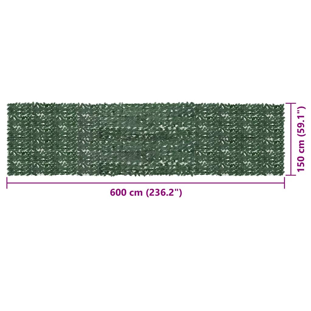 Paravento da Balcone-Divisorio con Foglie Verde Scuro 600x150 cm