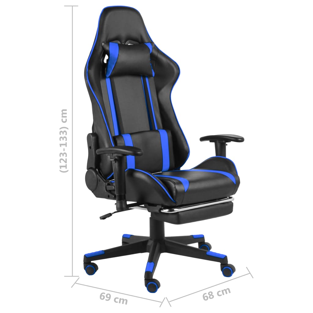 Sedia da Gaming Girevole con Poggiapiedi Blu in PVC 20485
