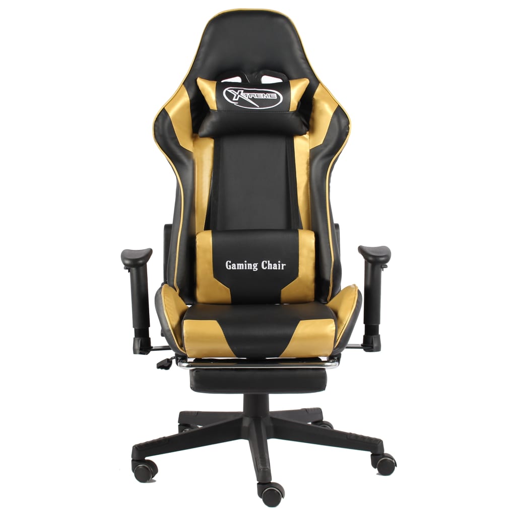 Sedia da Gaming Girevole con Poggiapiedi Oro in PVC 20498