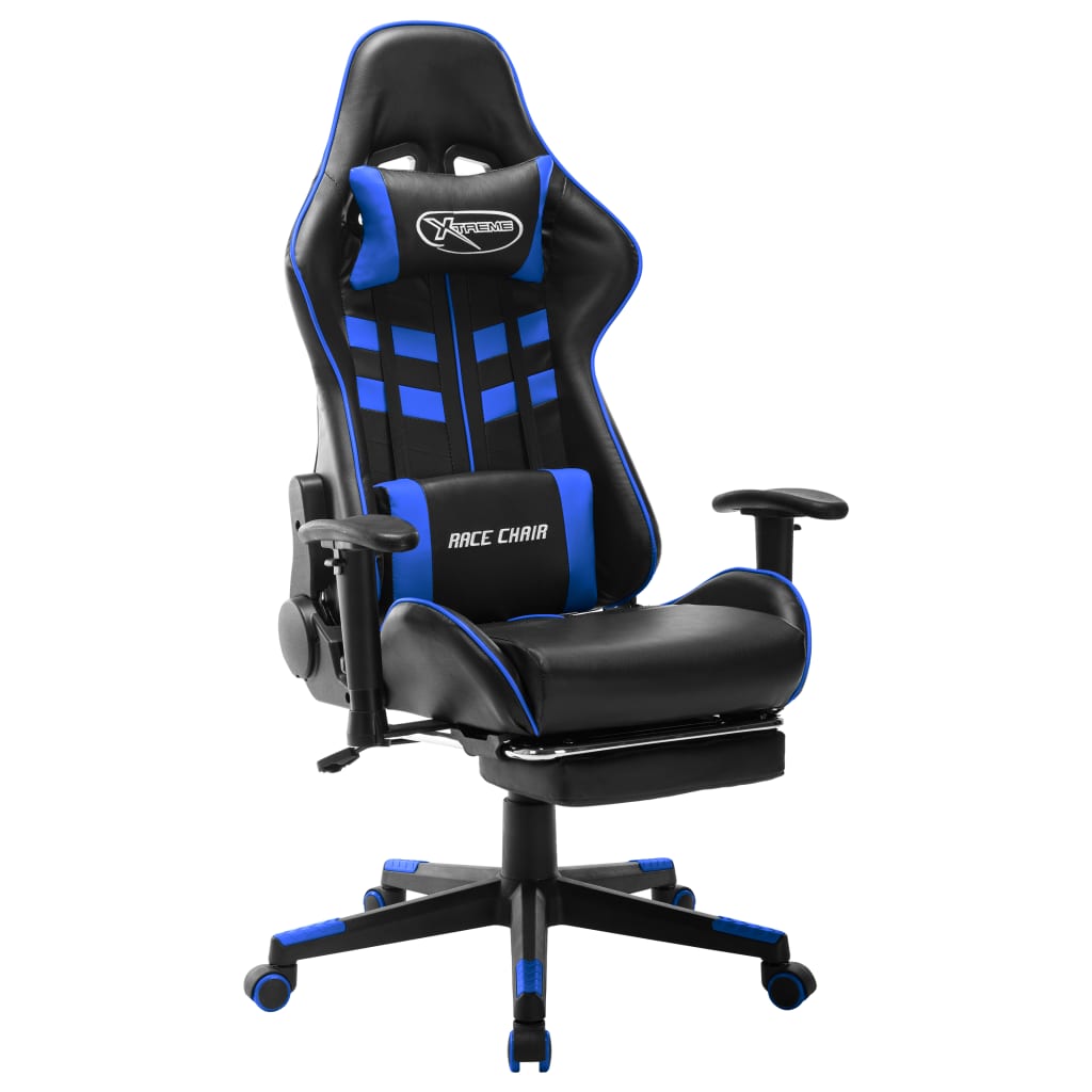 Sedia da Gaming con Poggiapiedi Blu e Nera in Similpelle cod mxl 66049