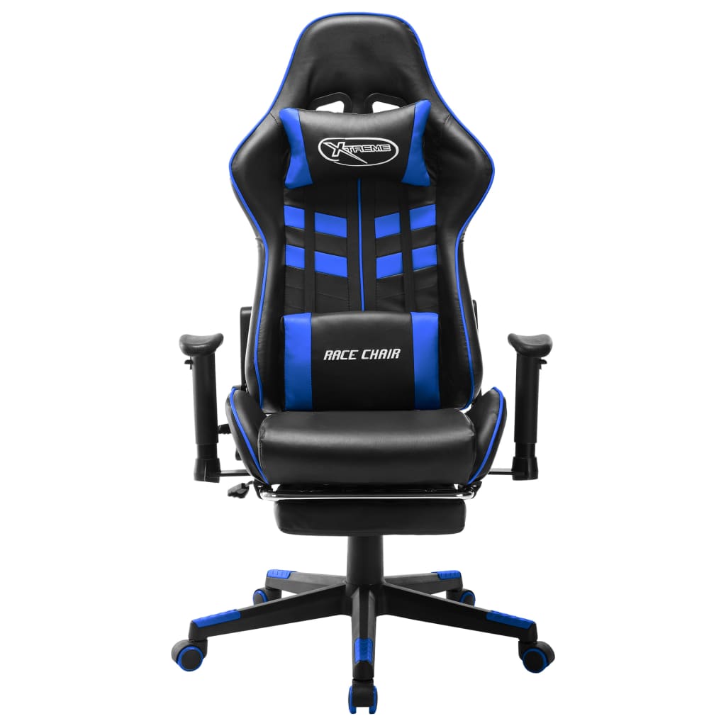 Sedia da Gaming con Poggiapiedi Blu e Nera in Similpelle 20510