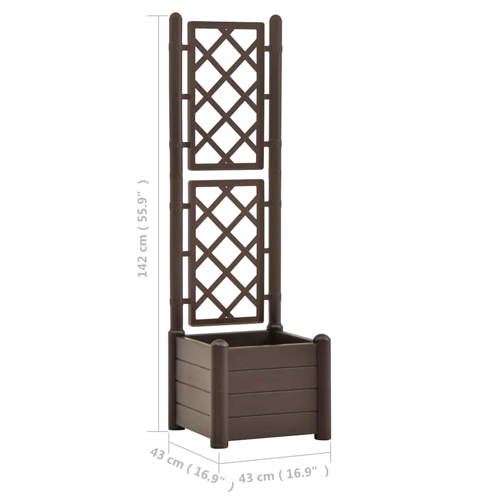Fioriera da Giardino con Graticcio-Vaso da Esterno-Fioriera con Griglia 43x43x142 cm PP Mocca