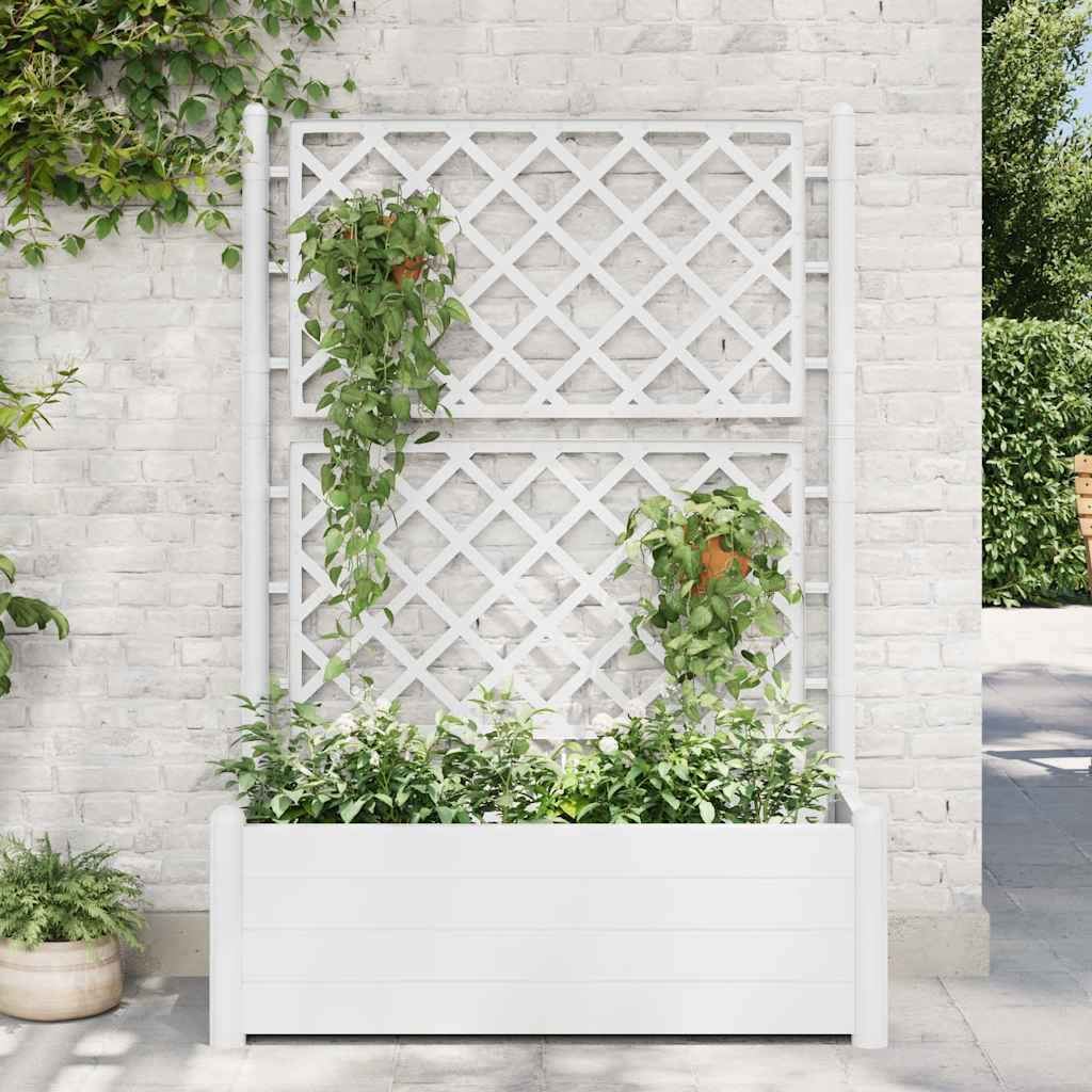 Fioriera da Giardino con Graticcio-Vaso da Esterno-Fioriera con Griglia 100x43x142 cm PP Bianco