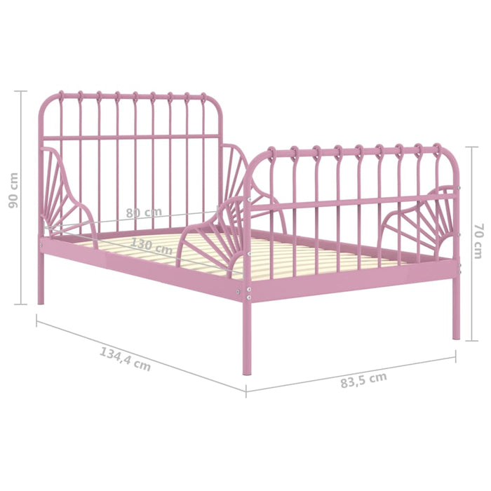 Giroletto Estendibile-Struttura Letto Rosa in Metallo 80x130/200 cm