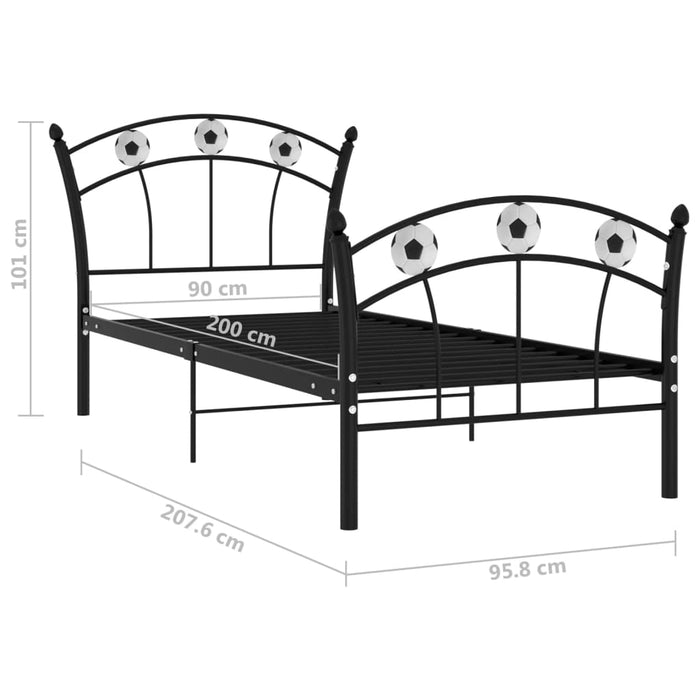 Giroletto con Motivo Calcio-Struttura Letto in Metallo Nero 90x200 cm