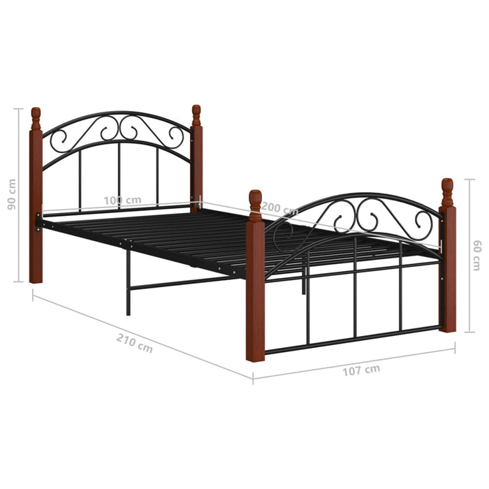 Giroletto Nero in Metallo e Legno Massello di Rovere 100x200 cm 324919