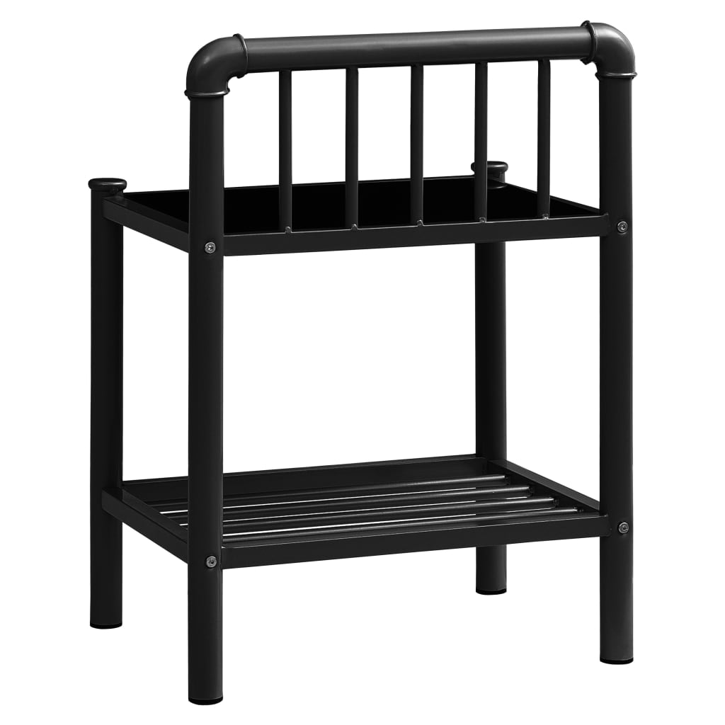 Comodino Nero 45x34,5x62,5 cm in Metallo e Vetro 325096