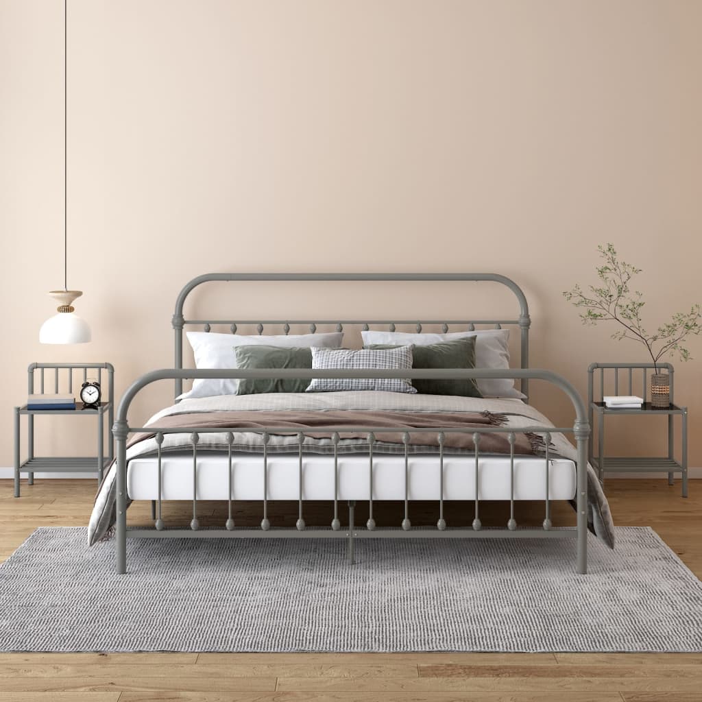 Comodini 2 pz Grigio e Nero in Metallo e Vetro 325101