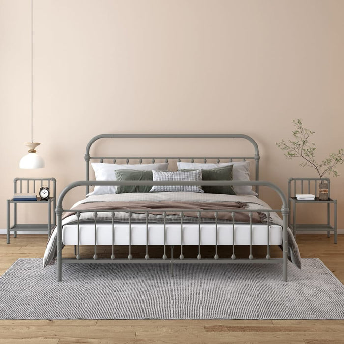 Comodini 2 pz Grigio e Nero in Metallo e Vetro 325101